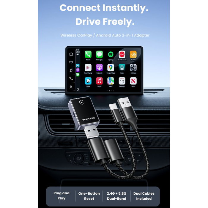 ADAPTADOR USB-A CARPLAY/ANDROID AUTO INALAMBRICO NEGRO VENTION